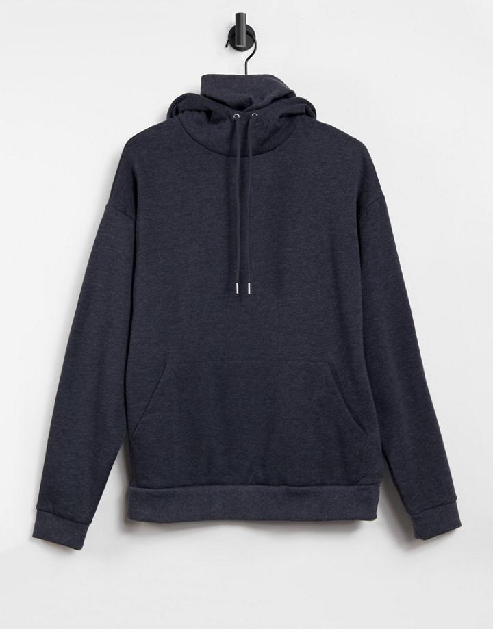 Asos Design Oversized Hoodie With Double Layer Funnel Neck In Charcoal Heather-white