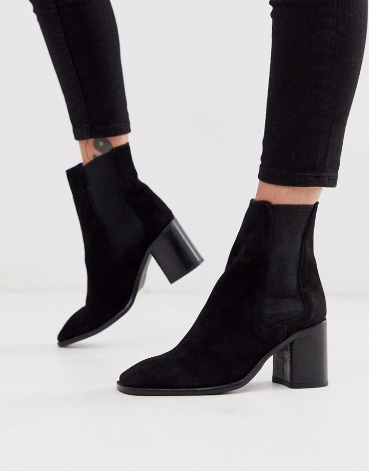 Asos Design Reverse Suede Square Toe Chelsea Boots In Black