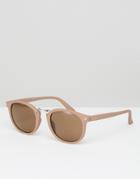 Asos Round Sunglasses With Metal Nose In Pink - Pink