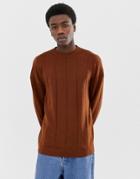 Asos White Dropped Shoulder Sweater In Fine Striped Merino Wool-brown
