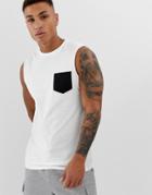 Asos Design Tank Tank With Contrast Pocket In White