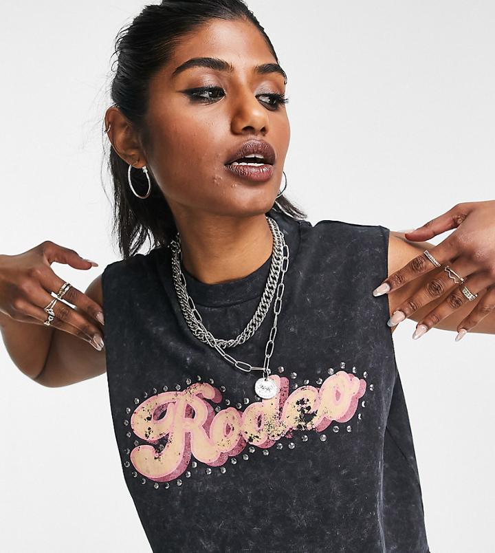 Reclaimed Vintage Inspired Cropped Tank Top With Rodeo Stud Print In Gray