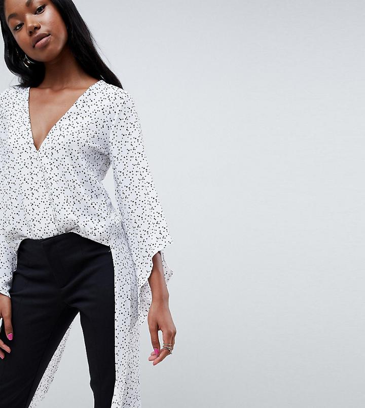 Parallel Lines Wrap Front Top With Maxi Back In Fine Polka Dot - White