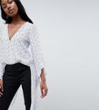Parallel Lines Wrap Front Top With Maxi Back In Fine Polka Dot - White