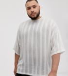 Asos Design Plus Oversized T-shirt With Half Sleeve In Woven Linen Fabric-white