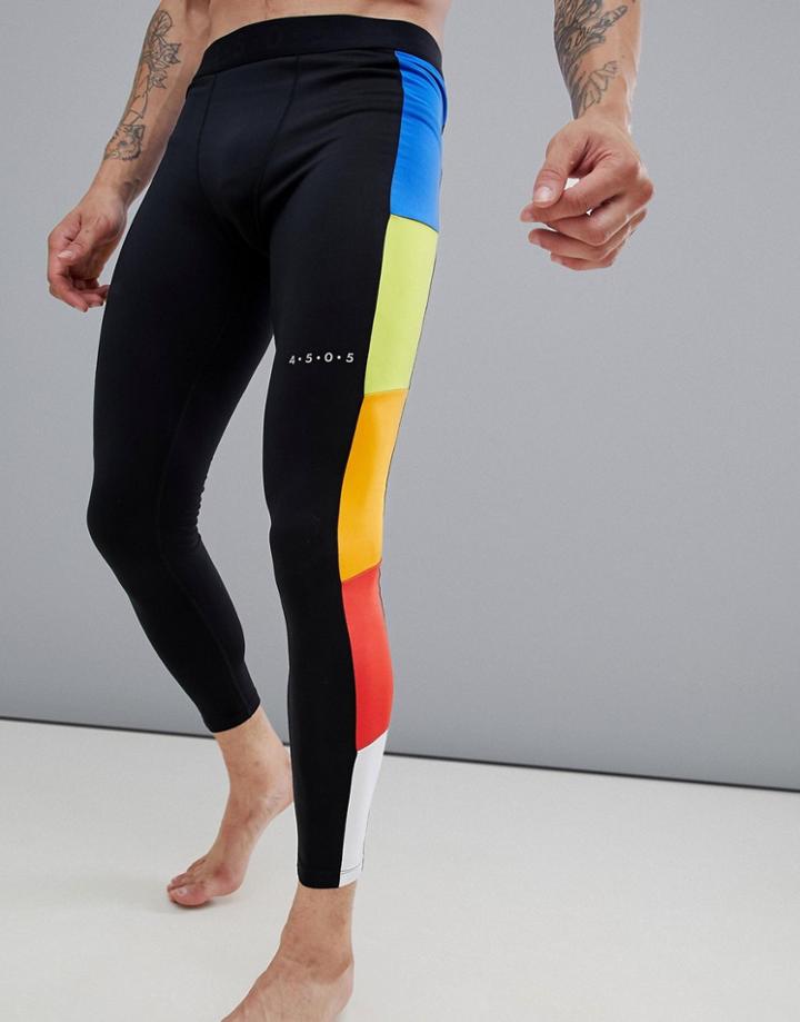 Asos 4505 Running Tights With Color Block Cut & Sew And Quick Dry - Black