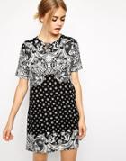 Motel Petal Shift Dress With Nouveau Placement Print - Multi