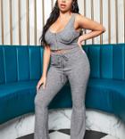 Lavish Alice Plus X Patricia Bright Relaxed Ribbed Wide Leg Pants In Gray-grey