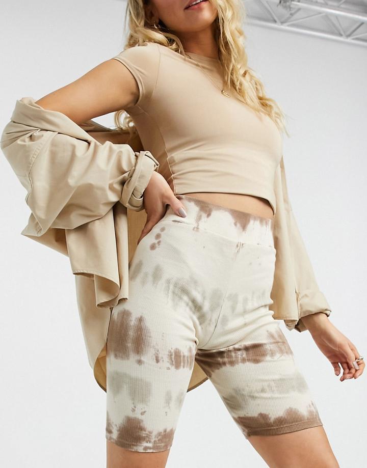 Noisy May Ribbed Legging Shorts In Beige Tie Dye - Part Of A Set-multi