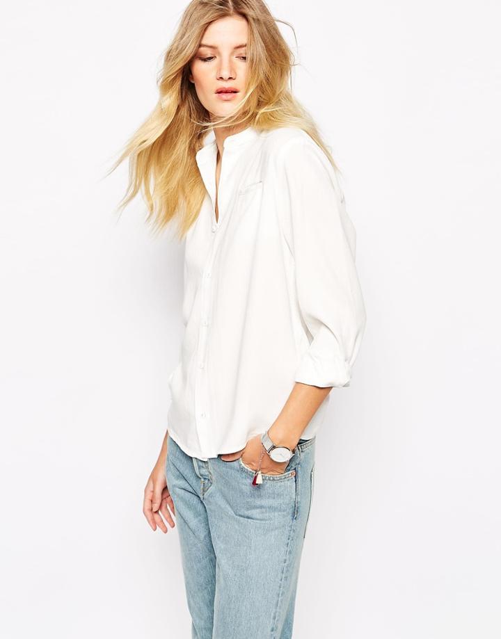 Bethnals Vic Grandad Casual Shirt With Round Collar - White