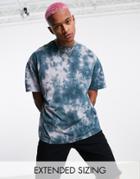 Asos Design Oversized Tie Dye T-shirt In Blue & Lilac-purple