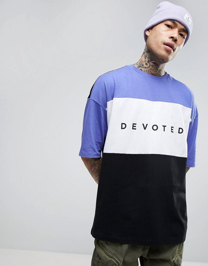 Asos Oversized T-shirt With Cut & Sew Panels And Devoted Print - Purple