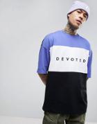 Asos Oversized T-shirt With Cut & Sew Panels And Devoted Print - Purple