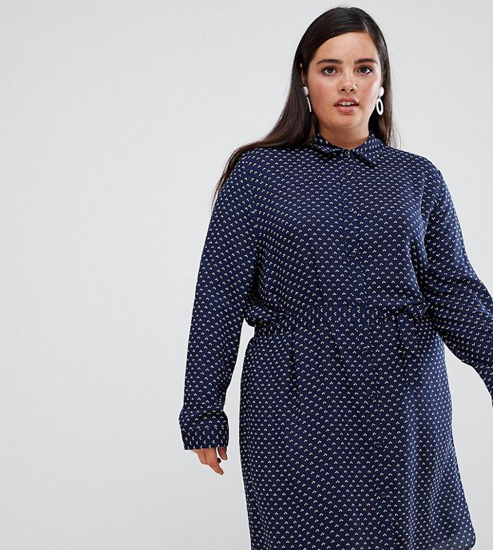 Unique 21 Hero Heart Print Shirt Dress With Belt - Navy