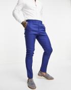 Asos Design Wedding Skinny Suit Pants In Navy Cotton Linen