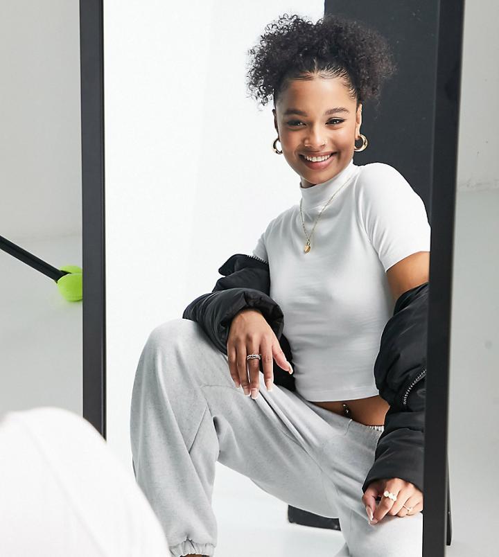 Asos Design Petite Fitted T-shirt With Turtle Neck In White
