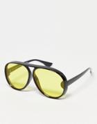 Svnx Aviator Style Yellow Lens Sunglasses-black