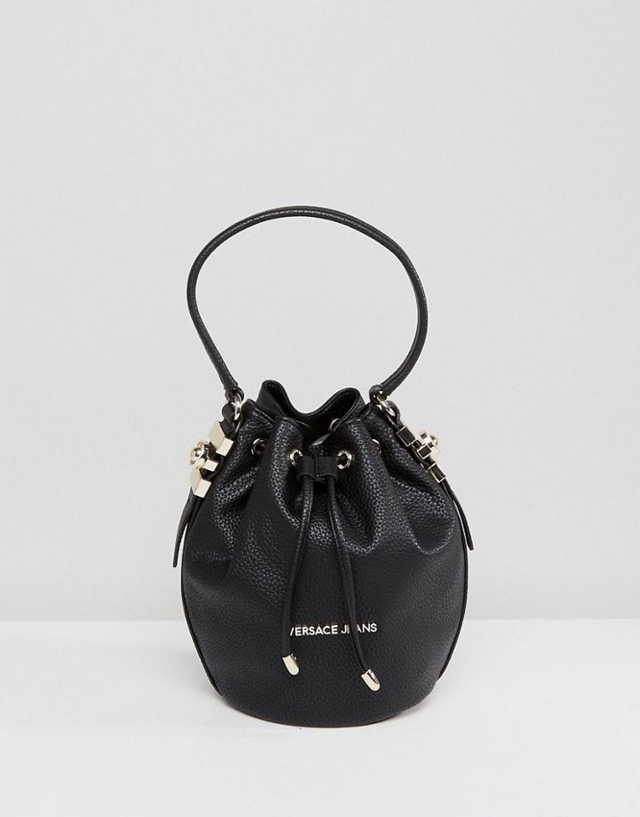 Versace Jeans Mini Bucket Bag With Gold Studding - Black