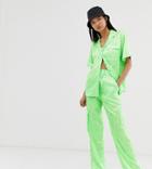 Collusion Neon Camo Jacquard Wide Leg Pants - Green