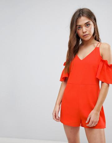 After Market Cold Shoulder Smocked Romper - Red