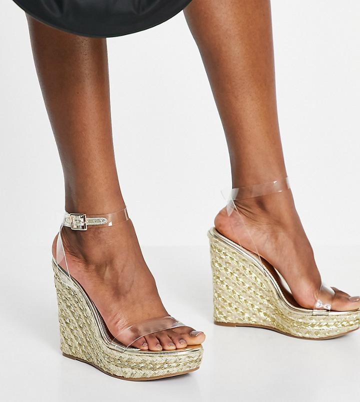 Asos Design Wide Fit Tula Espadrille Wedges With Clear Strap