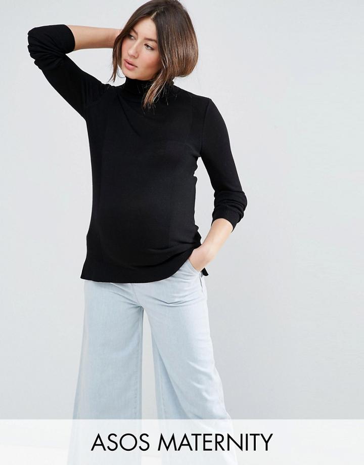 Asos Maternity Sweater With Roll Neck And Rib Detail - Black
