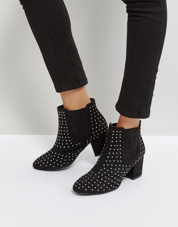 Qupid Stud Kitten Heel Boot - Black
