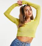 Asyou Sheer Knitted Collared Sweater In Lime-green