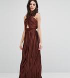 True Decadence Petite Allover Pleated Cross Front Open Back Maxi Dress - Orange