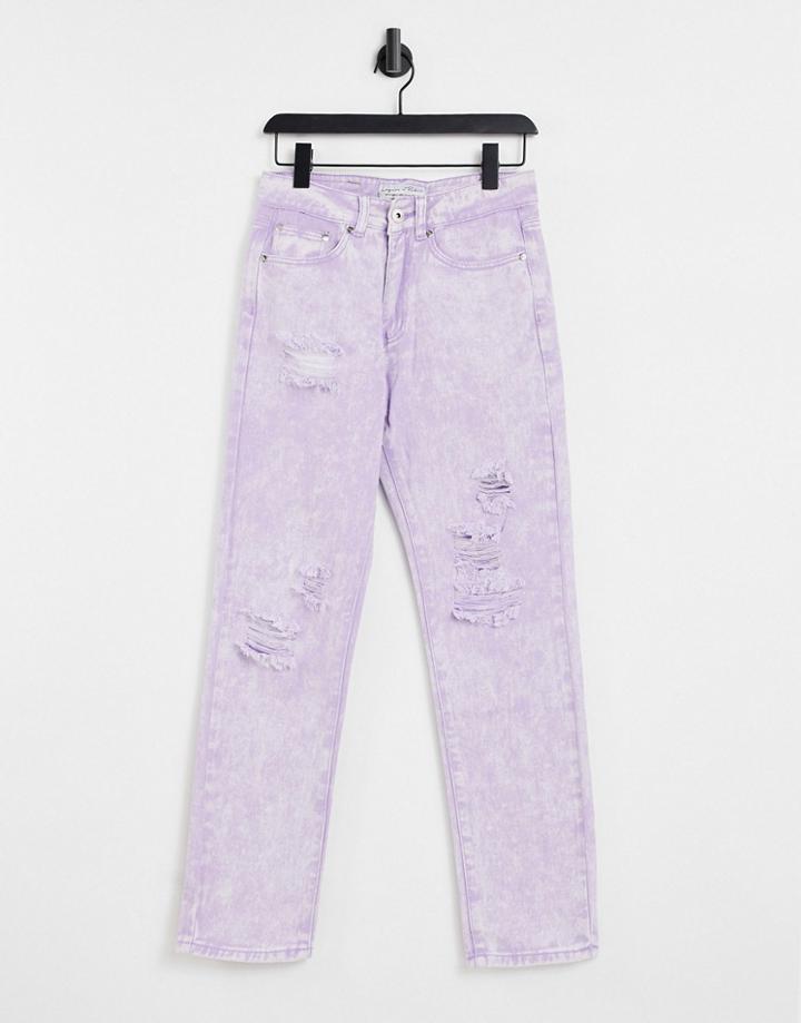 Liquor N Poker Straight Leg Jeans In Acid Wash Purple Denim With Distressing - Part Of A Set