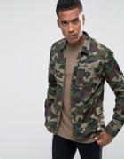 Jack & Jones Camo Zip Through Overshirt Jacket - Green