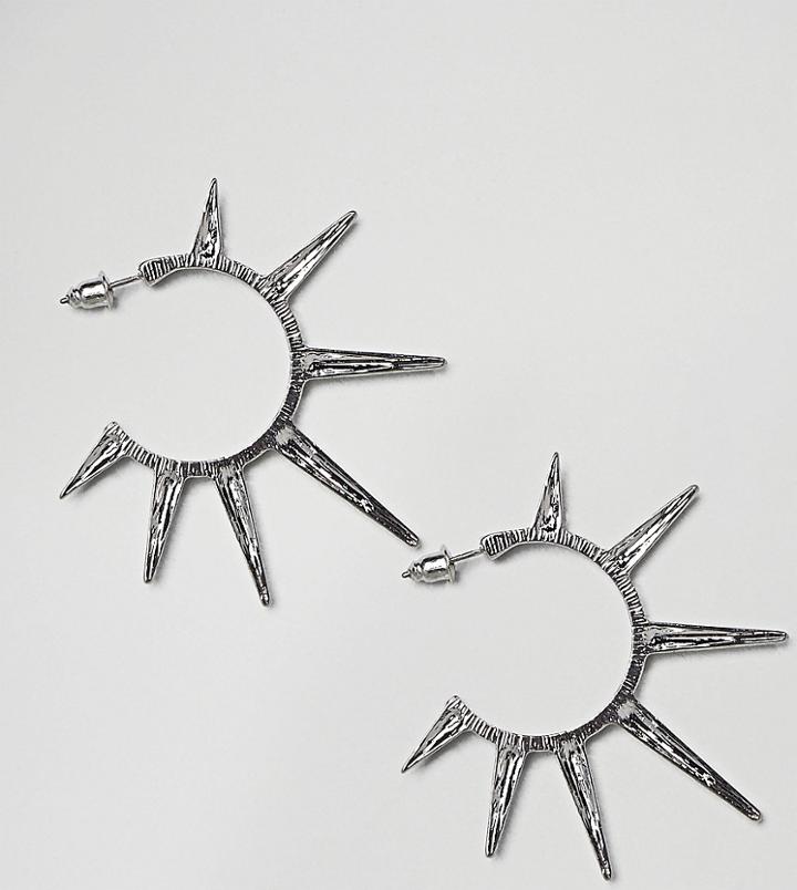 Sacred Hawk Extreme Spike Hoop Earrings - Silver