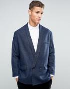 Asos Double Breasted Fashion Blazer In Navy - Navy