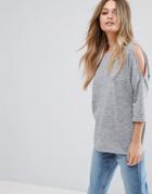 New Look Cutout Jersey Top - Gray