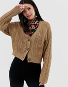 Monki Cropped Cable Knit Cardigan In Beige - Beige