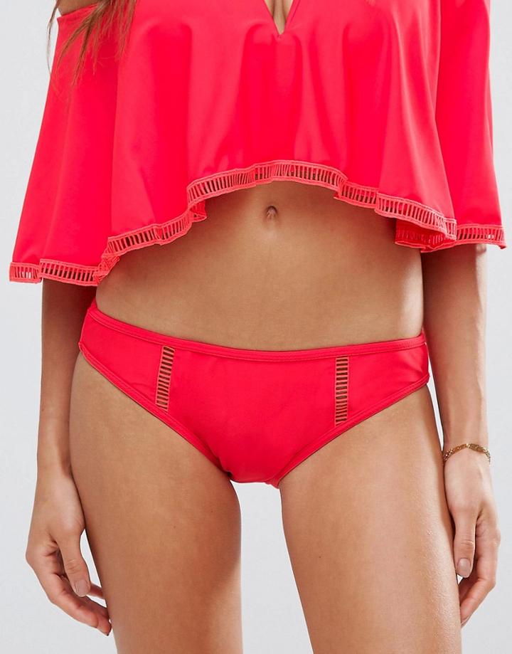 Rare London Ladder Trim Coral Bikini Bottoms - Orange