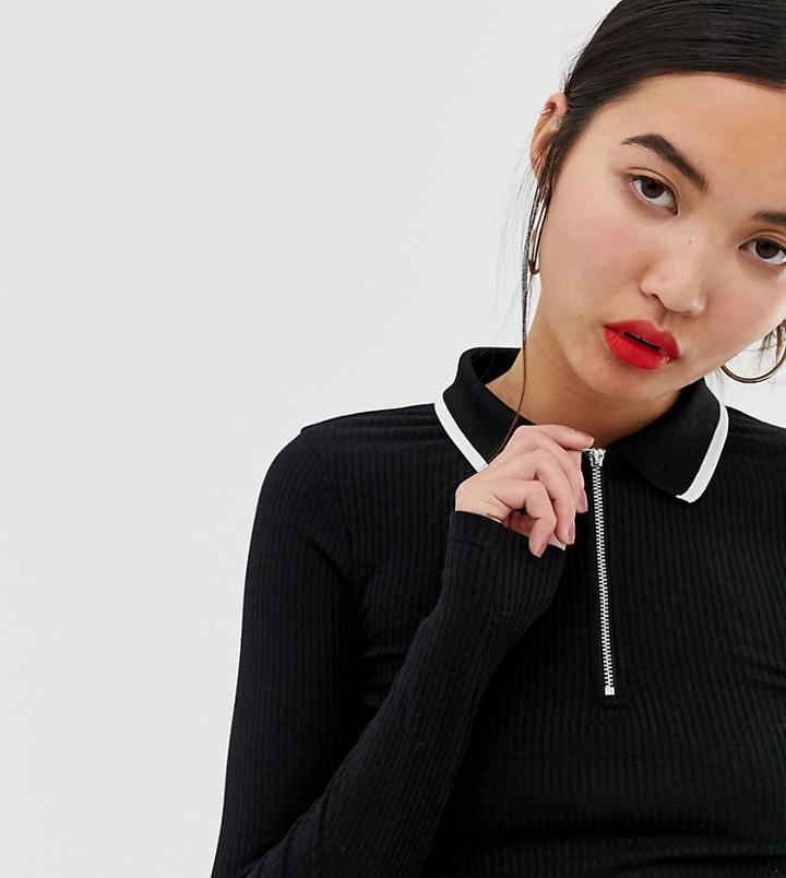 New Look Turtleneck Top With Zip In Black Pattern