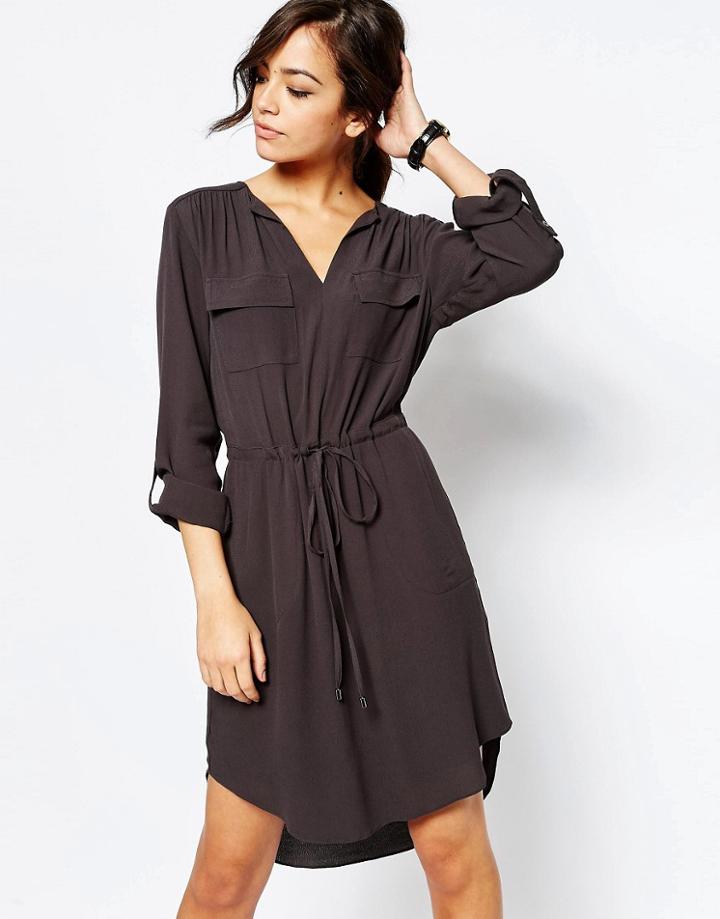 New Look Draw Cord Shirt Dress - Gray
