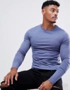 Asos Design Muscle Fit Long Sleeve T-shirt With Crew Neck In Blue - Blue