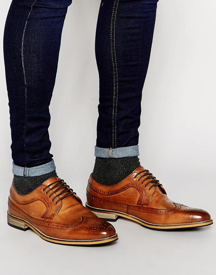 Asos Brogue Shoes In Tan Polished Leather - Tan