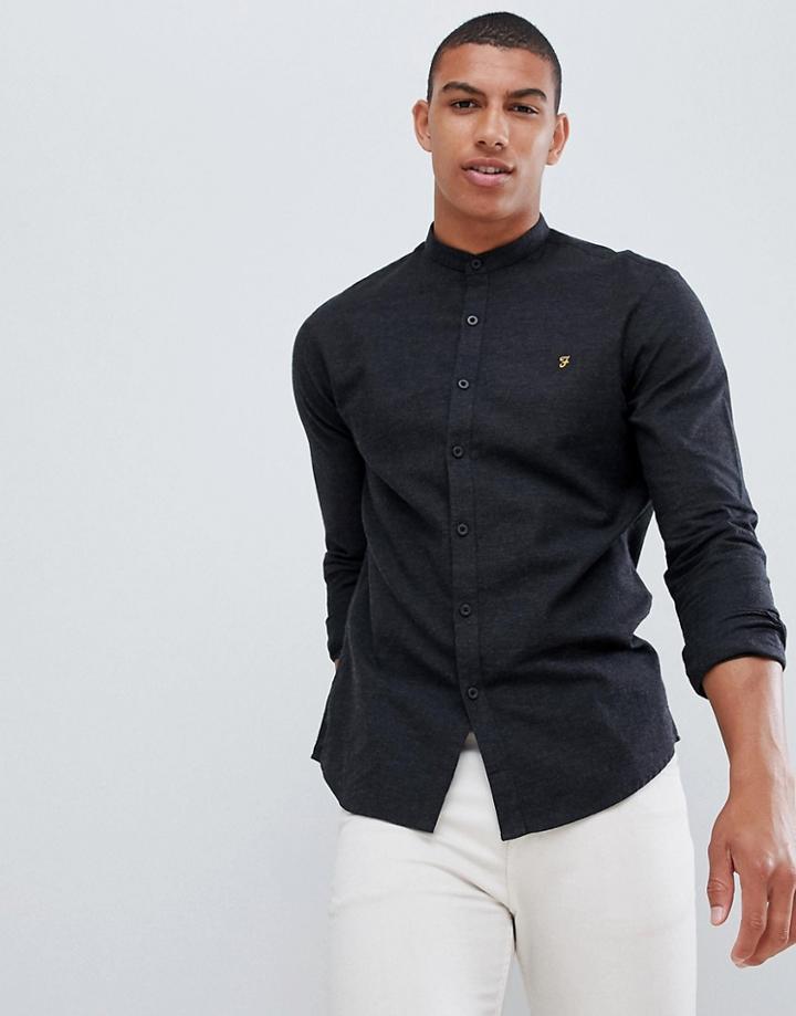Farah Steen Slim Fit Grandad Textured Shirt In Gray - Gray