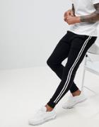 Asos Design Super Skinny Joggers With White Side Stripes - Black