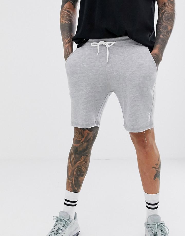 Bershka Jogger Shorts With Raw Hem In Gray