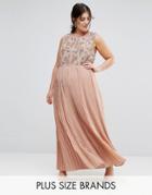 Lovedrobe Luxe Hand Embellished Pleated Maxi Dress - Pink