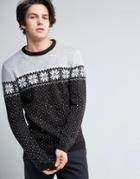 Asos Sweater With Snowflake Chest - Gray