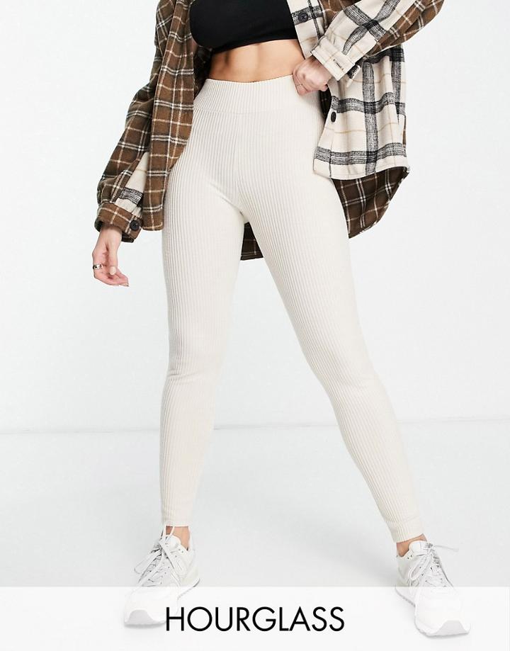 Asos Design Hourglass Legging With High Waist In Brushed Rib In Bone-neutral