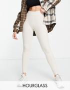 Asos Design Hourglass Legging With High Waist In Brushed Rib In Bone-neutral