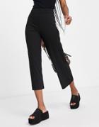 Monki Cilla Recycled Crop Wide Leg Ribbed Pants In Black