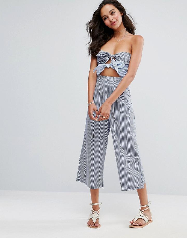 Asos Bandeau Jumpsuit With Double Tie Detail In Stripe - Multi