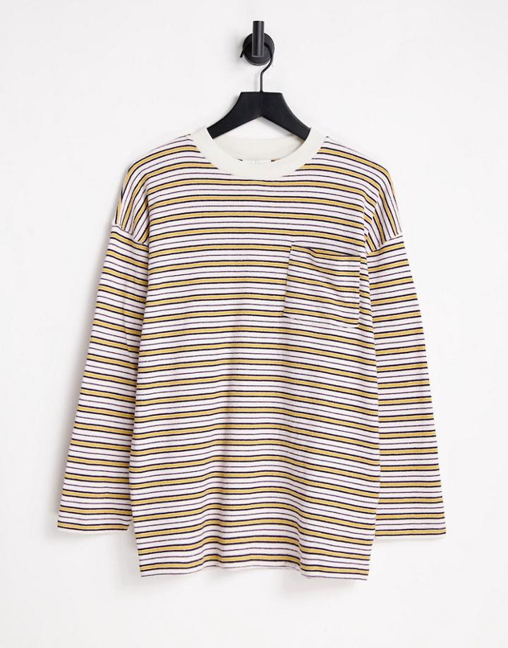 Topshop Long Sleeve Toweling Stripe Tee In Multi